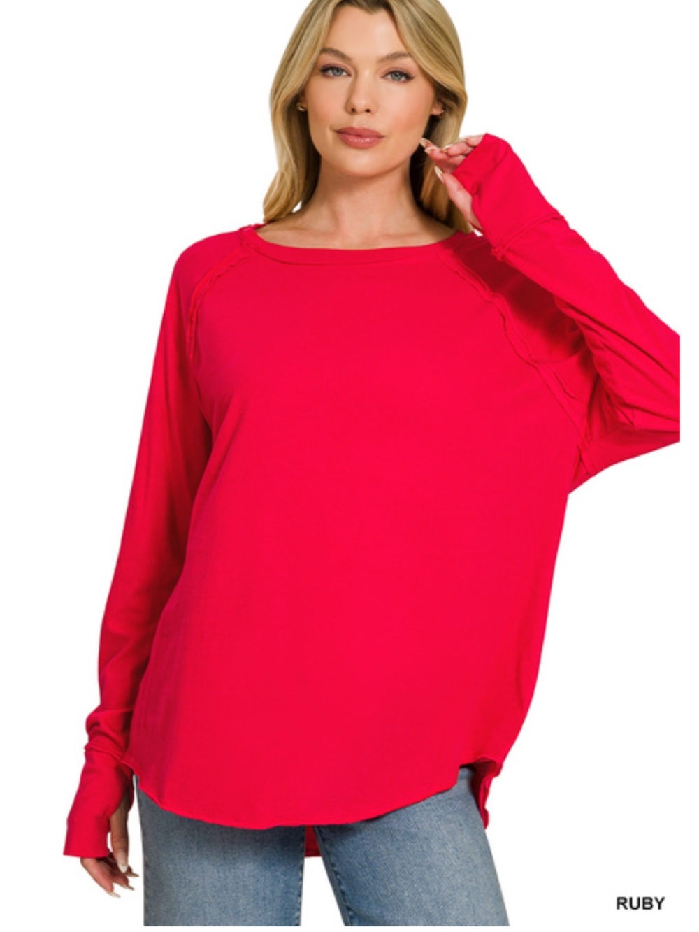 330 ❤️ ruby COTTON RAGLAN SLEEVE
THUMBHOLE TOP